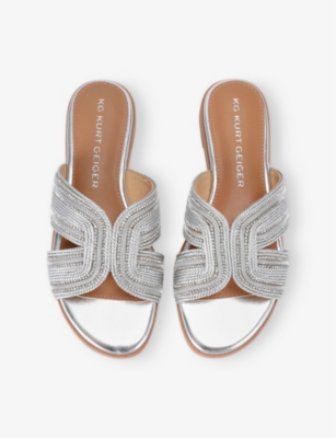 KG KURT GEIGER: Pose Crystal and Pearl-Embellished Woven Flat Mules