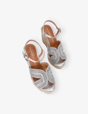 Kg Kurt Geiger Womens Silver Pose Crystal-embellished Faux-leather Wedge Sandals In Silver