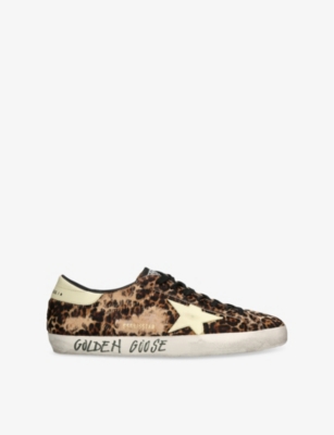 Mens Golden Goose Super-Star Leopard-Print Leather Low-Top Trainers