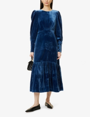 ASPIGA WOMENS BLUE ESMEE PADDED-SHOULDERS WOVEN-BLEND MIDI DRESS XXS