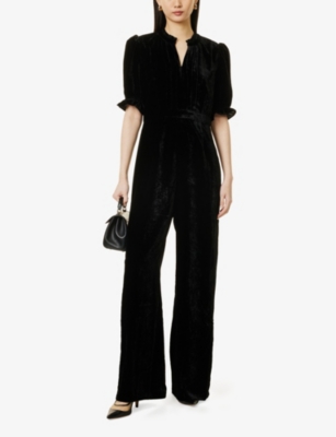 ASPIGA WOMENS BLACK TALLULAH PUFFED-SHORT-SLEEVES WIDE-LEG WOVEN-BLEND JUMPSUIT XS