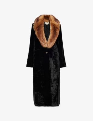 ASPIGA WOMENS BLACK OPERA FAUX-FUR-COLLAR REGULAR-FIT WOVEN-BLEND COAT