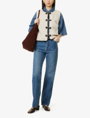 ASPIGA WOMENS CREAM BUCKLE FLEECE WOVEN GILET XS