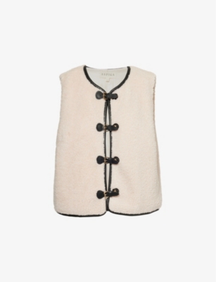 ASPIGA WOMENS CREAM BUCKLE FLEECE WOVEN GILET XS