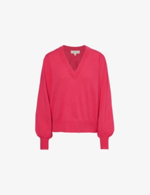 ASPIGA WOMENS PINK BALLOON-SLEEVES V-NECK WOOL JUMPER