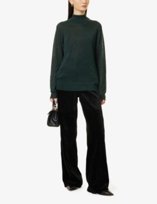 ASPIGA WOMENS GREEN TURTLENECK METALLIC-WEAVE WOVEN-BLEND TOP XS