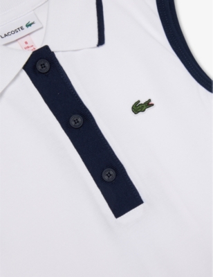 Lacoste Branded Sleeveless Stretch-cotton Dress 2-12 In White/navy Blue