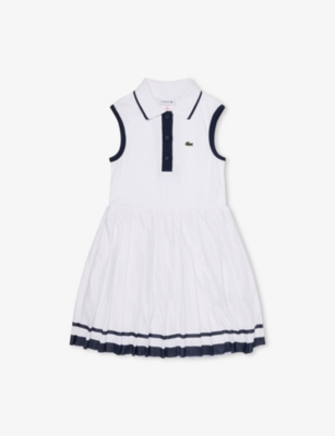 Lacoste Branded Sleeveless Stretch-cotton Dress 2-12 In White/navy Blue