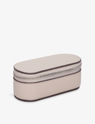 The White Company Branded Leather Travel Jewellery Case Almond In Neutral