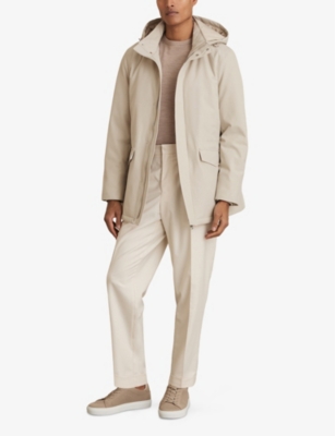 Reiss Mens Funnel-neck Side-pocket Shell Coat Stone In Stone