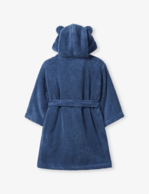 The Little White Company S Blue Bear-ear Hooded Cotton Rob In Blue