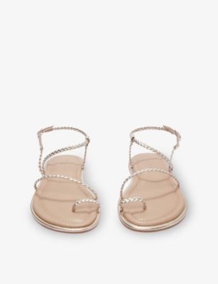 THE WHITE COMPANY: Braided Metallic-Leather Flat Sandals