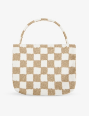 STUDIO NOOS: checkerboard-print teddy woven shoulder bag