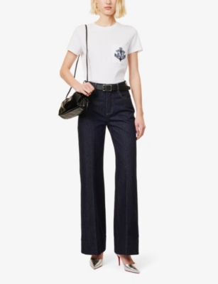 Shop Max Mara Womens  Acacia Brand-embellishment Cotton-jersey T-shirt In White Blue