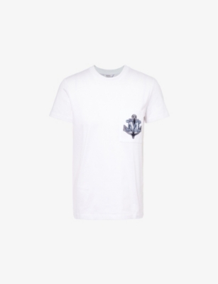 Max Mara Embroidered M Monogram Motif Jersey T-shirt Clothing In White Blue