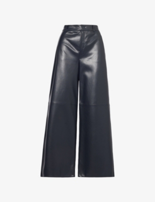 S MAX MARA: Storia Wide-Leg Coated Faux-Leather Trousers