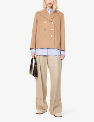 'S MAX MARA WOMENS CAMEL MARGOT DOUBLE-BREASTED WOOL JACKET 
