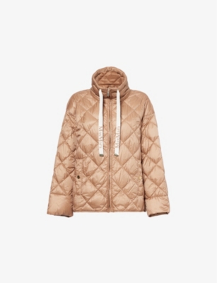 Max Mara Cube Womens Camel Pisoft Logo-drawstring Shell-down Jacket