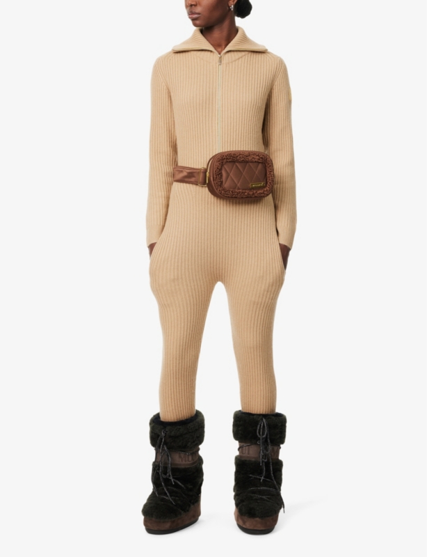 Ribbed high-neck straight-leg wool and cashmere-blend jumpsuit