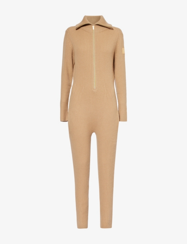 Ribbed high-neck straight-leg wool and cashmere-blend jumpsuit