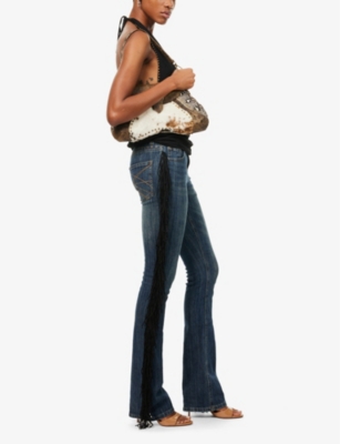 JADED LONDON: El Topo fringed straight-leg low-rise stretch-denim jeans