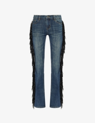 JADED LONDON: El Topo fringed straight-leg low-rise stretch-denim jeans