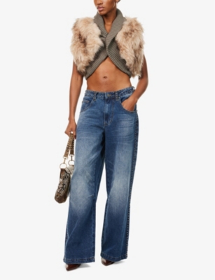 JADED LONDON WOMENS JADED LONDON COLOSSUS STUDDED WIDE-LEG HIGH-RISE DENIM JEANS 