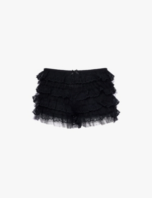 Jaded London Womens Black Rhea Ruffle-frill Lace Bloomer Shorts In Black