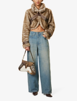 Jaded London Womens Blue Slub Xl Colussus Faded-wash Wide-leg High-rise Denim-blend Jeans In Blue