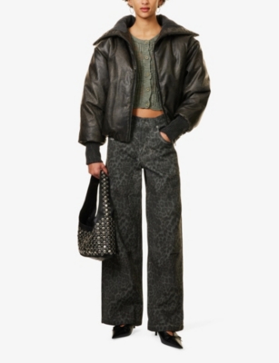 Jaded London Womens Grey Leopard Colussus Faded-wash Wide-leg Mid-rise Denim Jeans In Grey