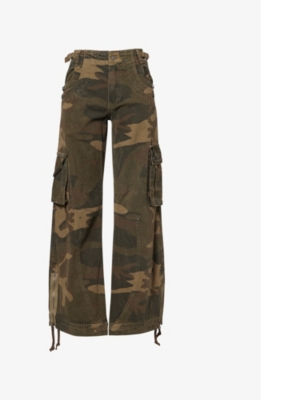 Jaded London Womens Trooper Camo Straight-leg Regular-fit Cotton Trousers Khaki