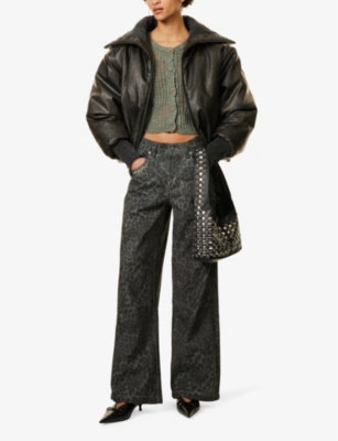 JADED LONDON WOMENS NEUTRAL HIGH-NECK PADDED RELAXED-FIT FAUX-LEATHER JACKET 