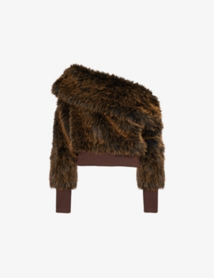 Jaded London Womens Brown 316  Off-shoulders Faux-fur Jumper