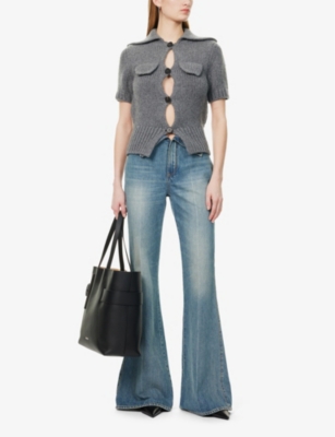 MCQUEEN: Faux-Flap-Pockets Short-Sleeves Wool-Blend Cardigan