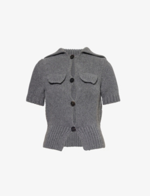 MCQUEEN: Faux-Flap-Pockets Short-Sleeves Wool-Blend Cardigan
