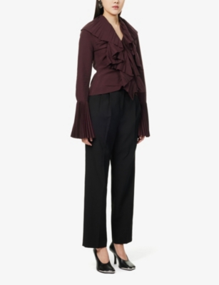 MCQUEEN: Plisse-collar long-sleeve woven top