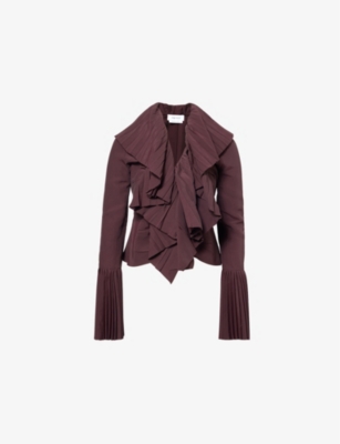 MCQUEEN: Plisse-collar long-sleeve woven top
