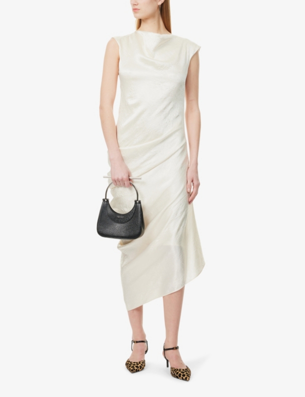 Asymmetric Cap-Sleeves Woven Maxi Dress