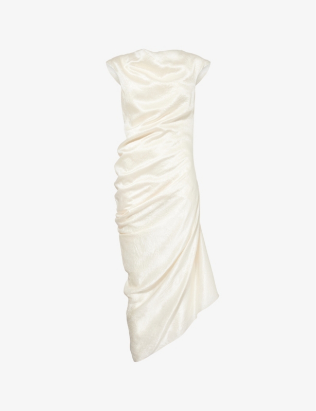 Asymmetric Cap-Sleeves Woven Maxi Dress