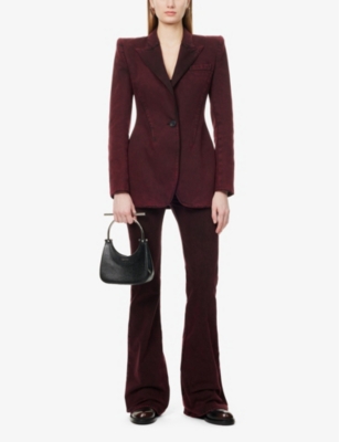 Alexander Mcqueen Womens  Single-breasted Flared Slim-fit Denim Blazer In Dark Raspberry