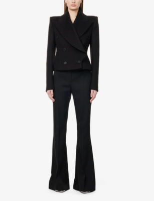 Alexander Mcqueen Womens Black Double-breasted Cropped Regular-fit Wool And Cashmere-blend Blazer In Black