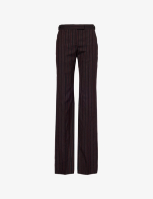MCQUEEN: Striped Two-Slip-Pockets Straight-Leg Mid-Rise Wool Trousers