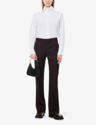 MCQUEEN: Pointed-Collar Curved-Hem Cotton-Poplin Shirt