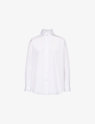 MCQUEEN: Pointed-Collar Curved-Hem Cotton-Poplin Shirt