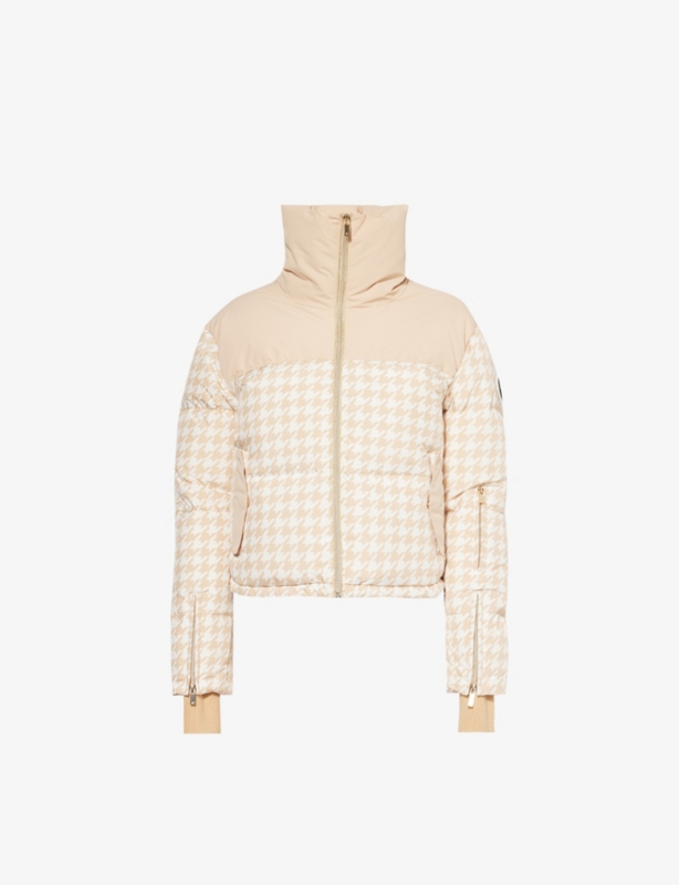 Cropped houndstooth-print relaxed-fit woven jacket