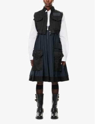SACAI: Patch-pocket pleated woven midi dress