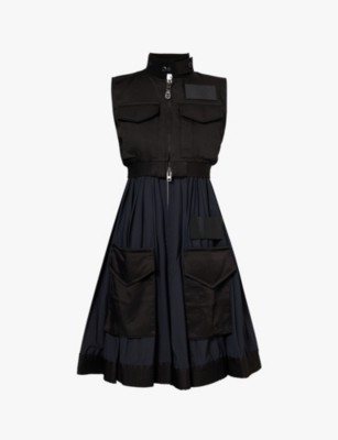 SACAI: Patch-pocket pleated woven midi dress