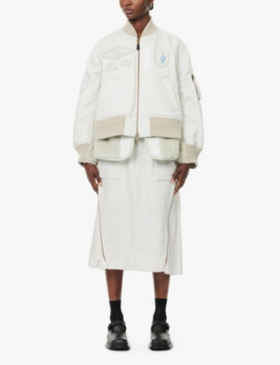 SACAI: Patch-pocket zip-side twill midi skirt