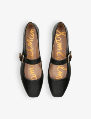 Shop Sam Edelman Womens Black Michaela Square-toe Leather Ballet Flats Eur 35.5/2.5 Uk