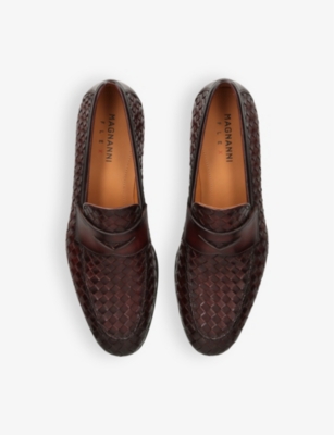 Magnanni Mens Dark Brown Aston Weave Leather Loafers In Dark Brown